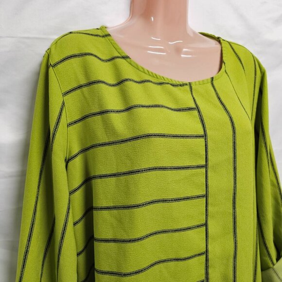 Ali Miles Top Blouse Women Size 1X Green Striped - Picture 2 of 10